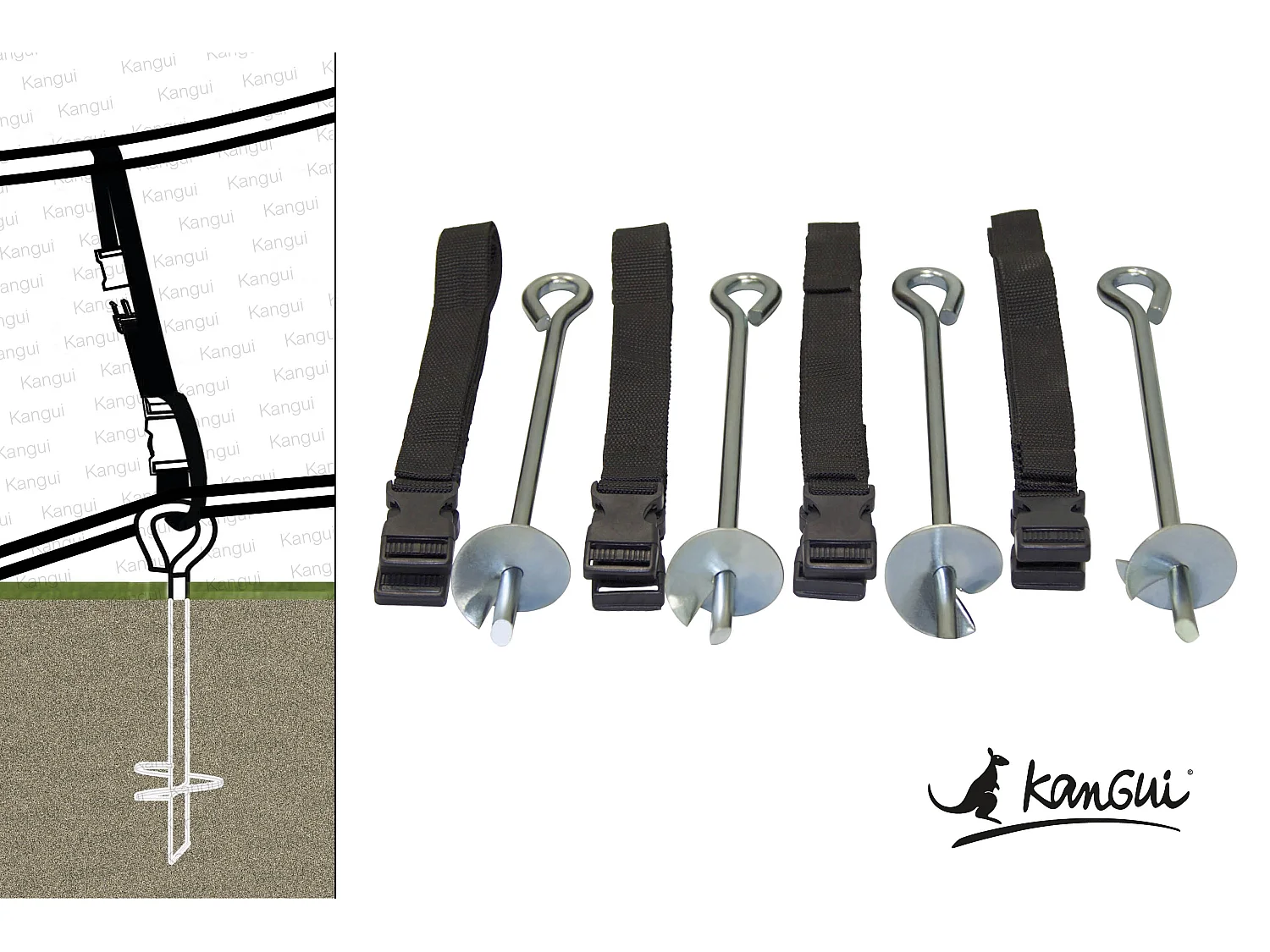 Kangui - Kit ancrage au sol - 4 sardines de fixation et sangles - Adaptable - Universel