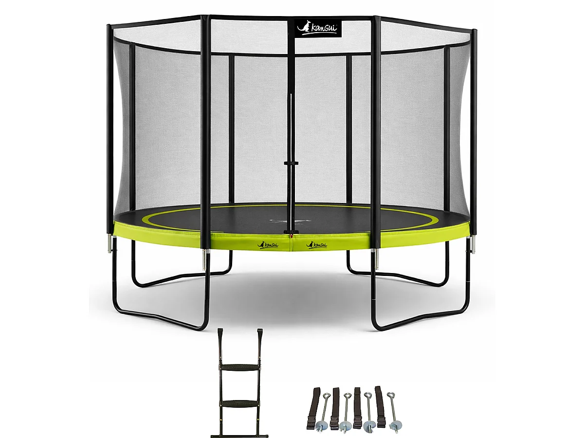 KANGUI Trampoline de jardin 365 cm + filet de sécurité + échelle + kit ancrage - PUNCHI Vert 360