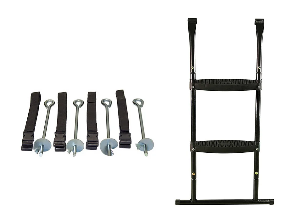 Kangui - Trampoline de jardin 426 cm + filet de sécurité + échelle + kit d'ancrage  JUMPI Taupe/Vert 430