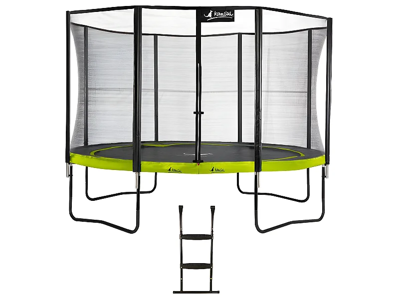 Kangui - Trampoline de jardin rond 430 cm + filet de sécurité + échelle | PUNCHI Vert 430