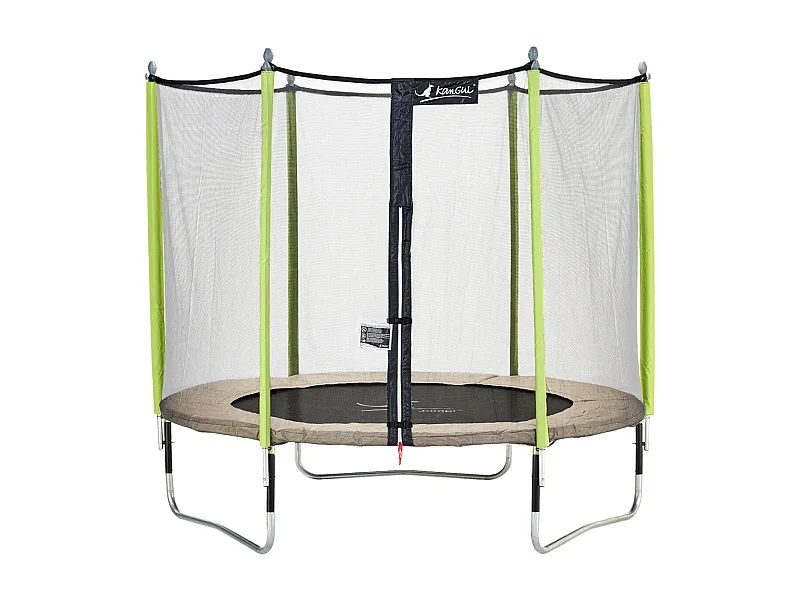 Kangui - Trampoline de jardin 305 cm + filet de sécurité  JUMPI Taupe/Vert 300. Trampoline certifié par le CRITT sport & loisirs