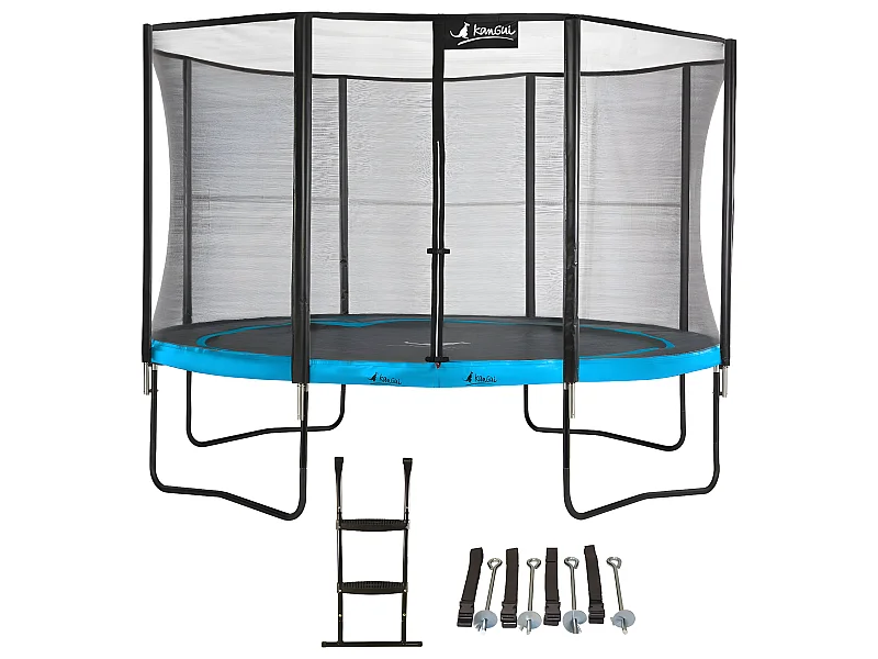 Kangui - Trampoline de jardin 365 cm + filet de sécurité + échelle + kit ancrage | PUNCHI Bleu 360