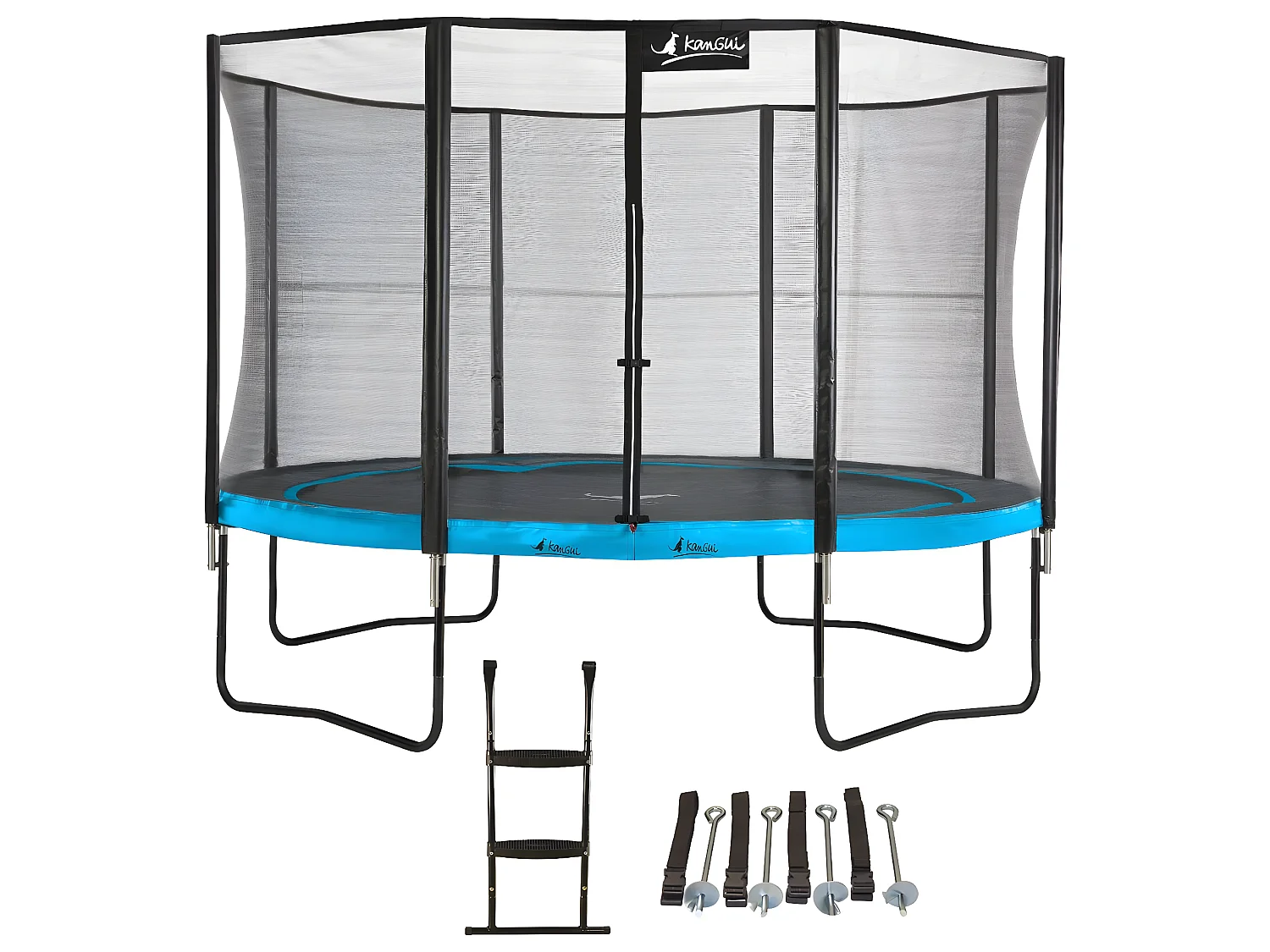 Kangui - Trampoline de jardin 365 cm + filet de sécurité + échelle + kit ancrage | PUNCHI Bleu 360