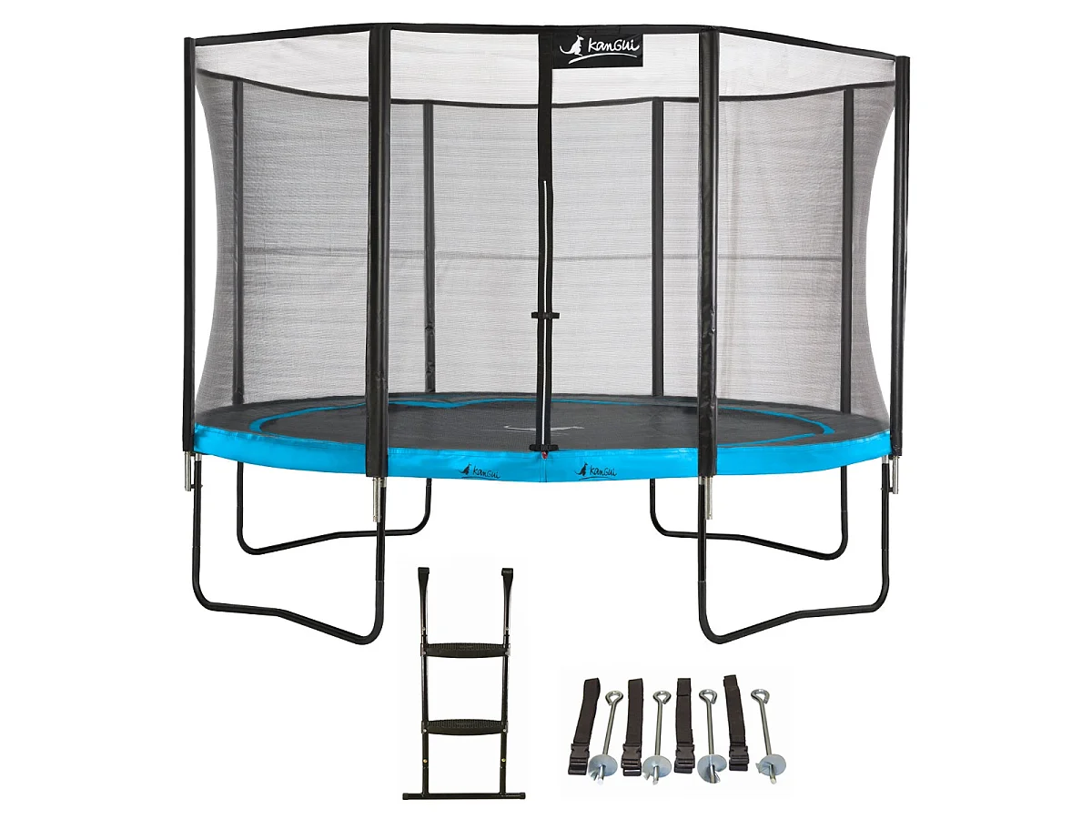 KANGUI Trampoline de jardin 365 cm + filet de sécurité + échelle + kit ancrage - PUNCHI Bleu 360
