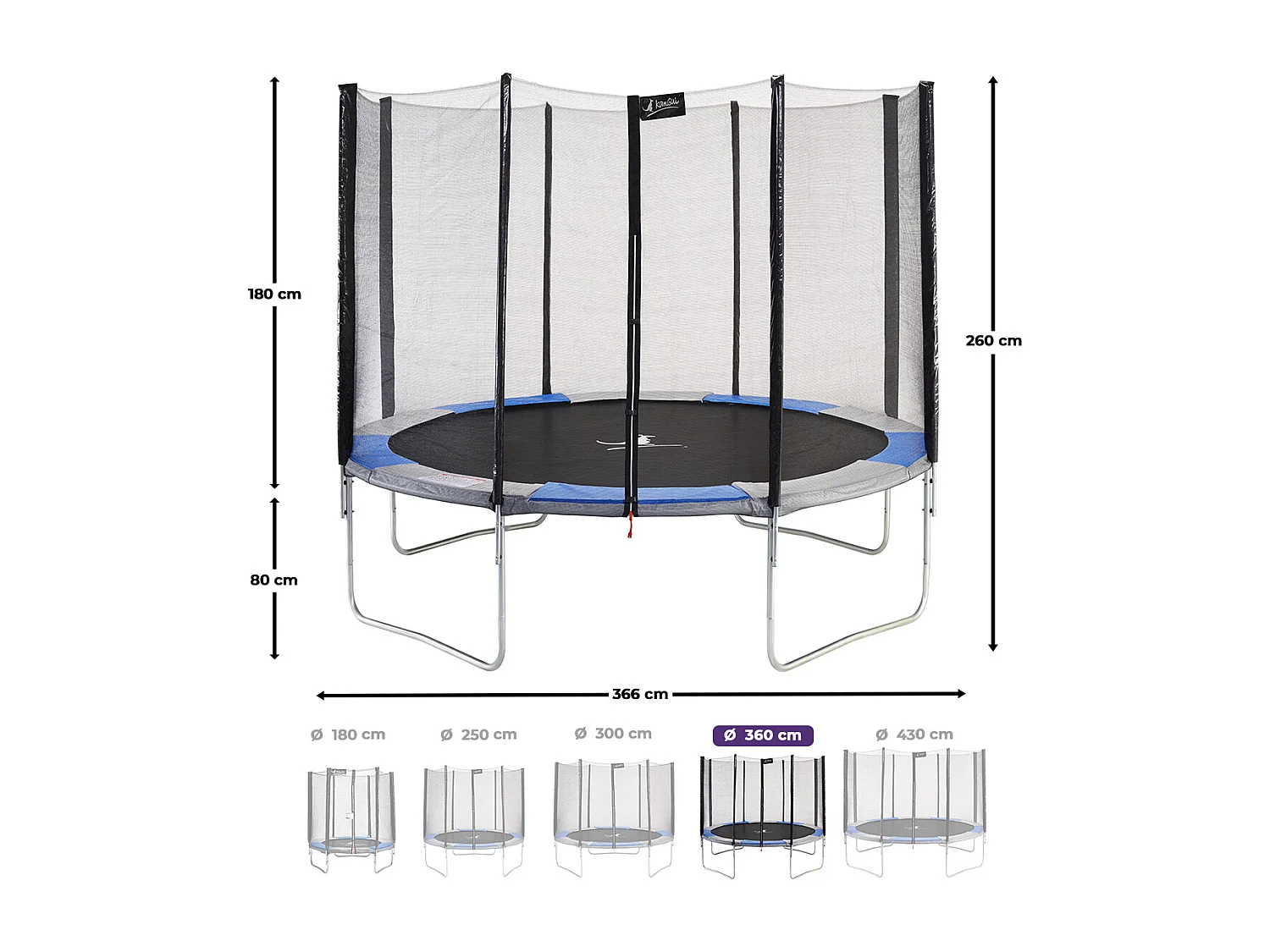 Kangui - Trampoline rond Ø360cm avec filet de sécurité - RALLI 360