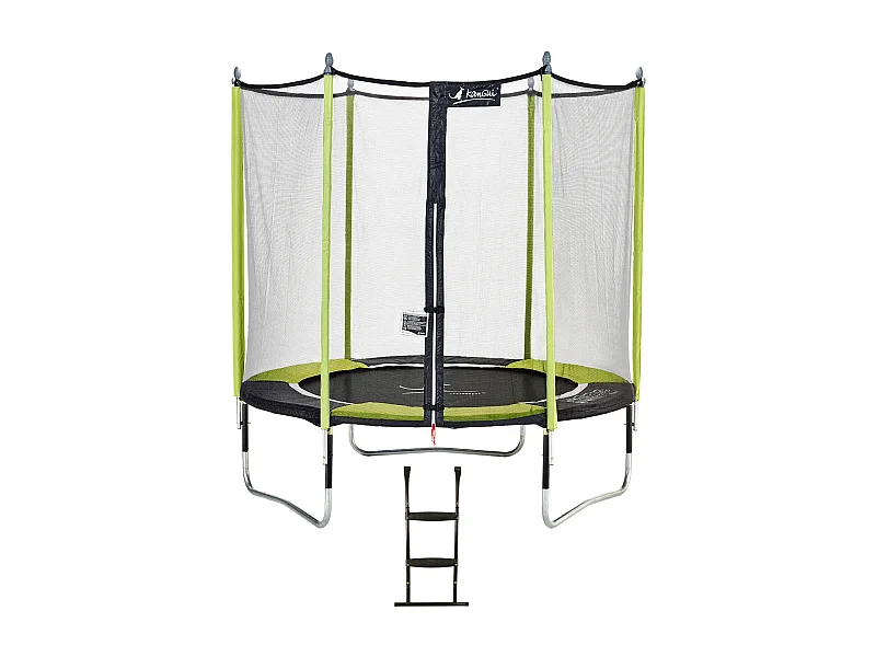 Kangui - Trampoline de jardin 244 cm + filet de sécurité + échelle JUMPI Vert/Noir 250