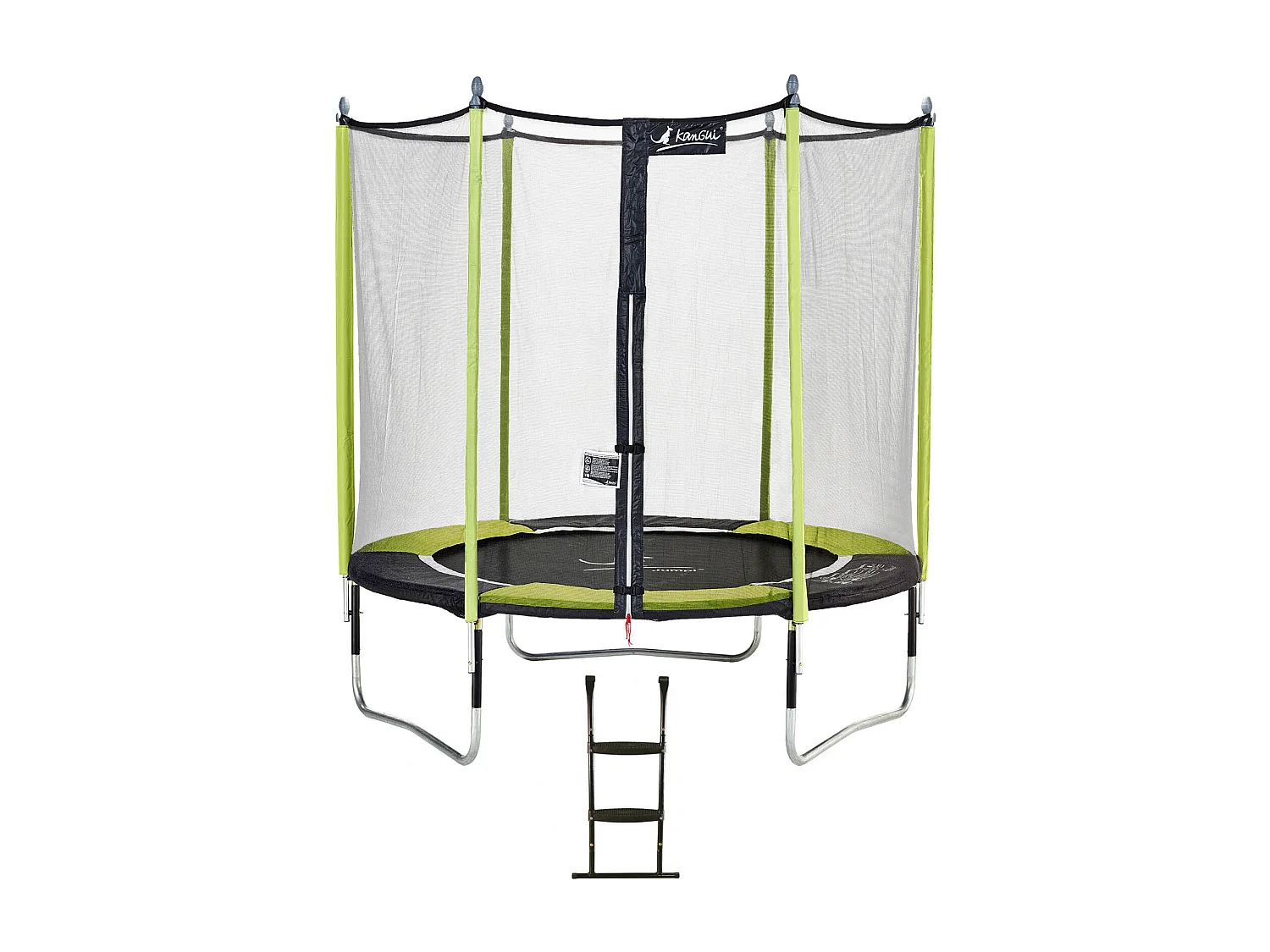 Kangui - Trampoline de jardin 244 cm + filet de sécurité + échelle JUMPI Vert/Noir 250