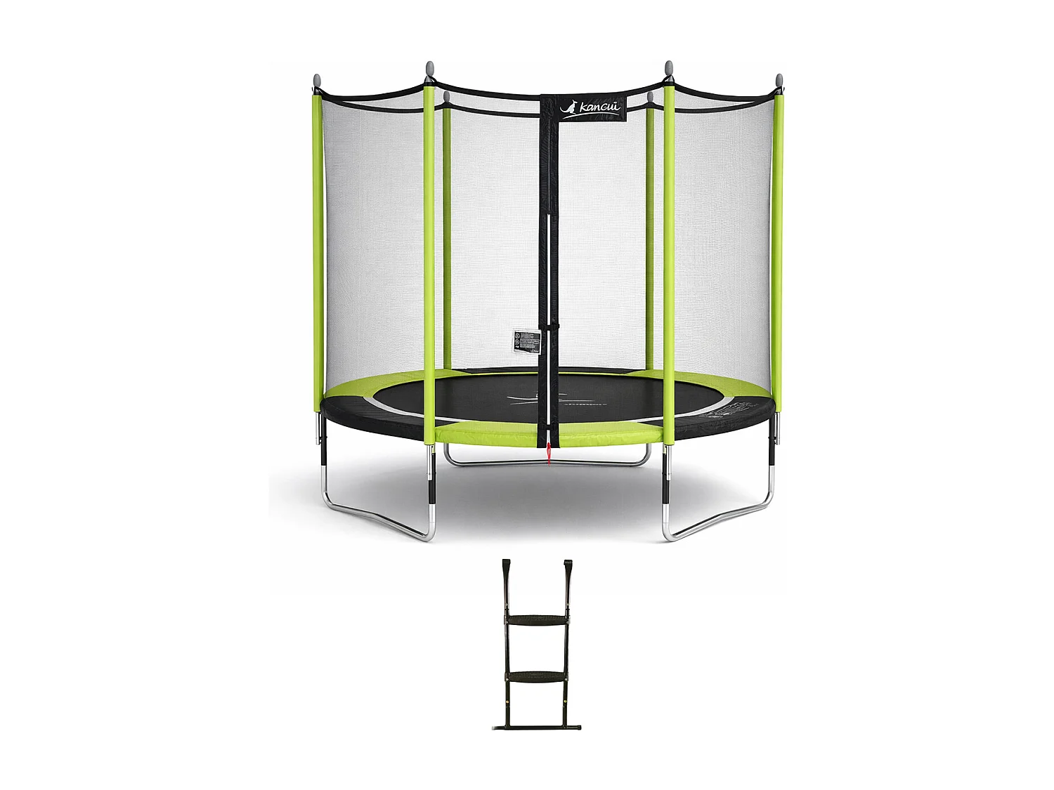 Kangui - Trampoline de jardin 244 cm + filet de sécurité + échelle JUMPI Vert/Noir 250