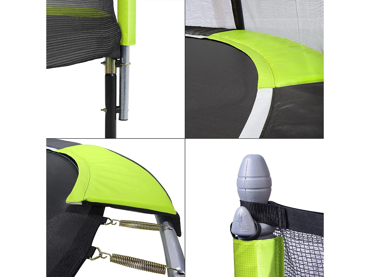 Kangui - Trampoline de jardin 244 cm + filet de sécurité + échelle JUMPI Vert/Noir 250