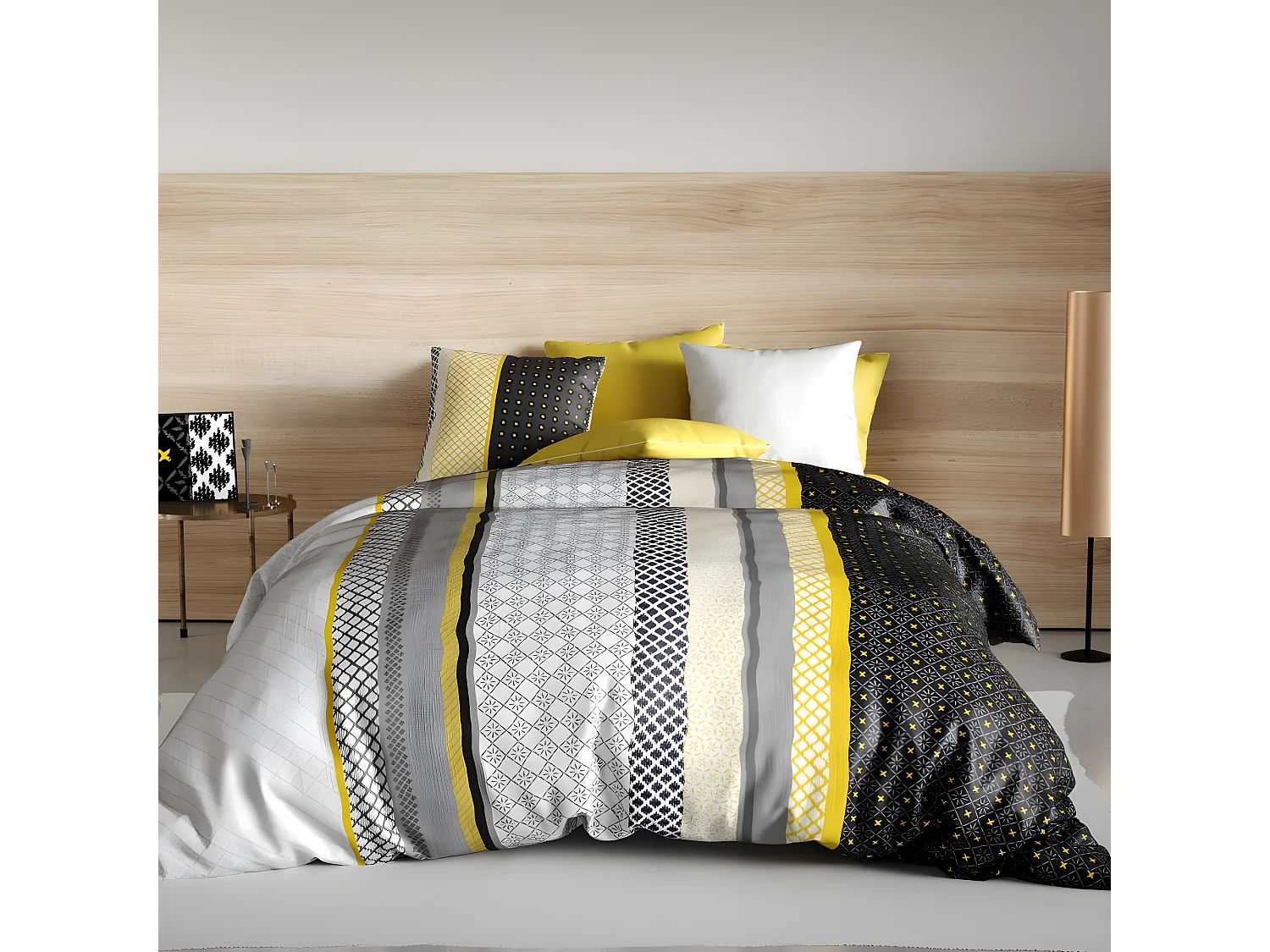 Housse de couette 220x240 cm + 2 taies d'oreiller 63x63 cm Coton Lumi