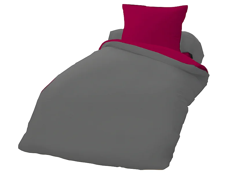 Parure de couette 100% coton bicolore 135x200 cm Taille 135 x 200 cm Couleur Fushia/Anthracite