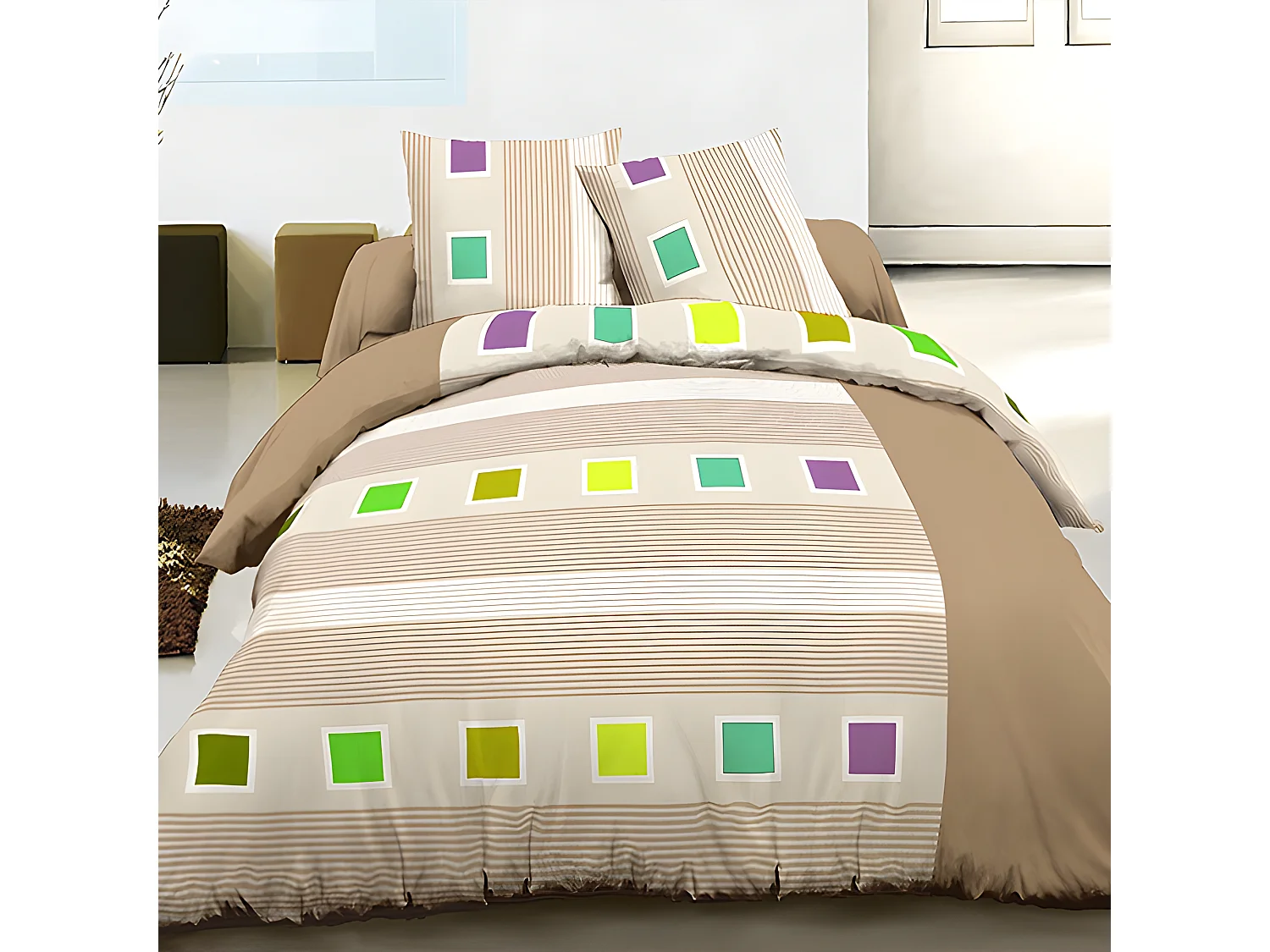 Parure housse de couette 220x240 cm 100% coton Cuby Beige