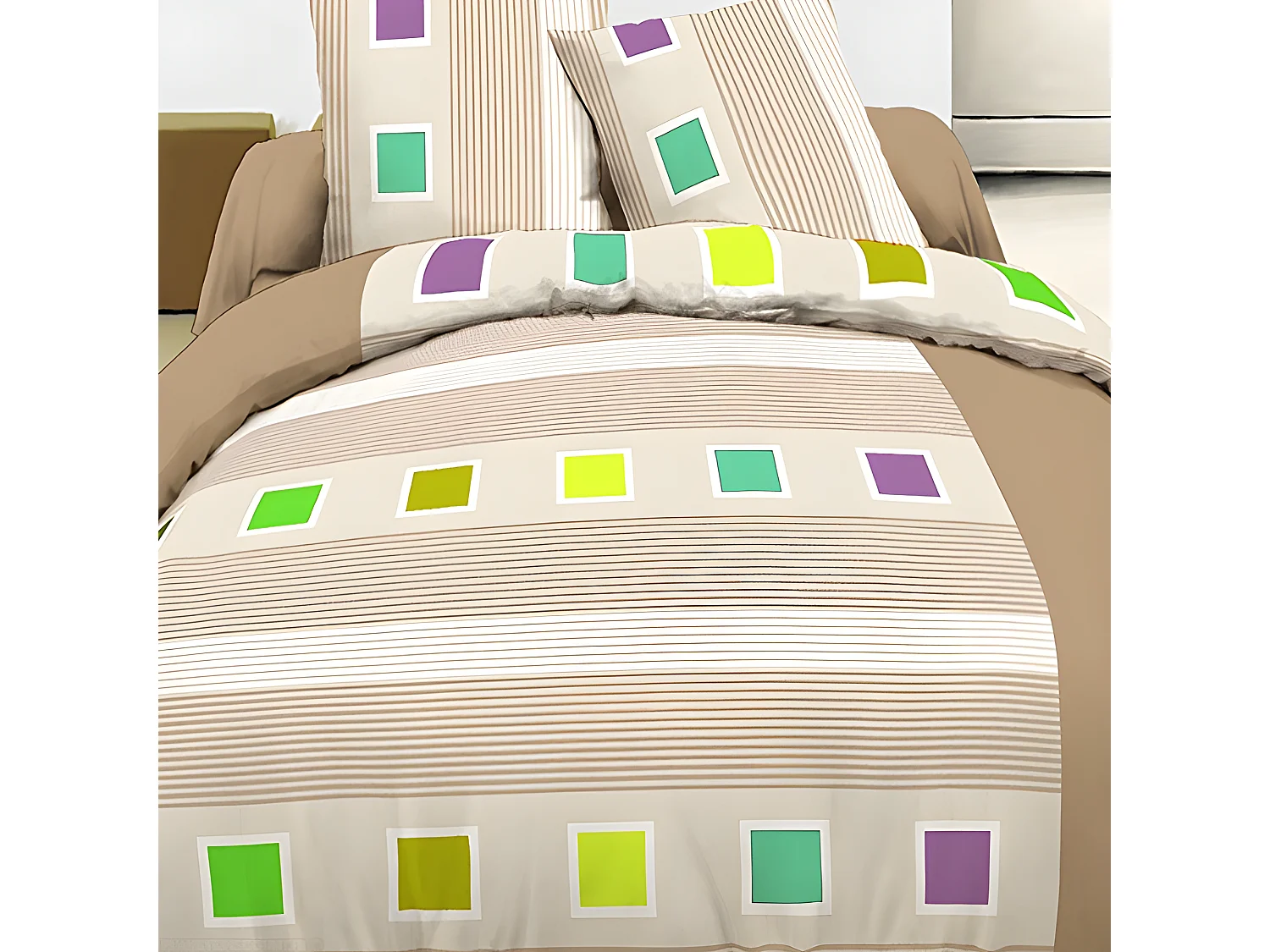 Parure housse de couette 220x240 cm 100% coton Cuby Beige