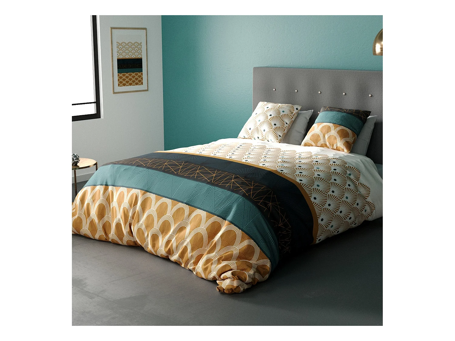 Housse de couette et taie d'oreiller 100% Coton 57 fils Bangui : Taille - 220 x 240 cm