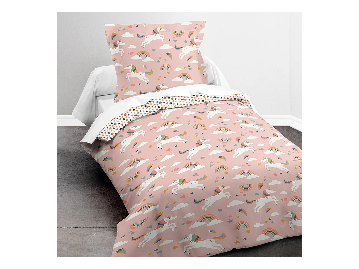 Housse de couette enfant 140x200 cm avec 1 taie d'oreiller 63x63 cm Parure de lit Polyester First 1.14