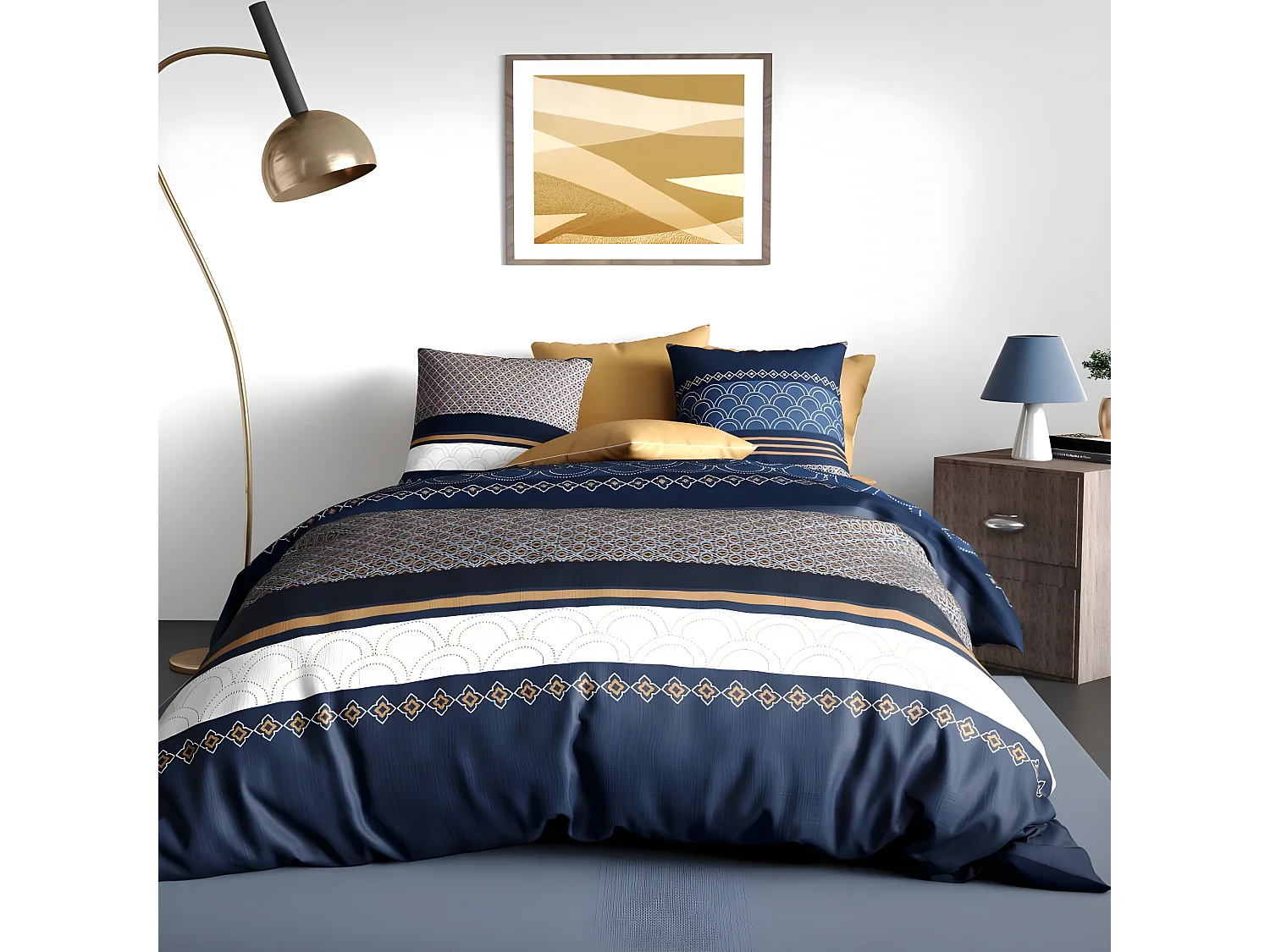 Housse de couette 220x240 cm + 2 taies d'oreiller 63x63 cm Coton Kalypso