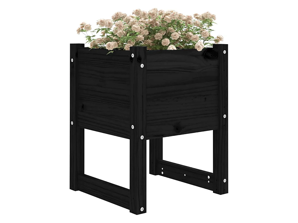 Jardinière Noir 40x40x52,5 cm Bois massif de pin BE1754