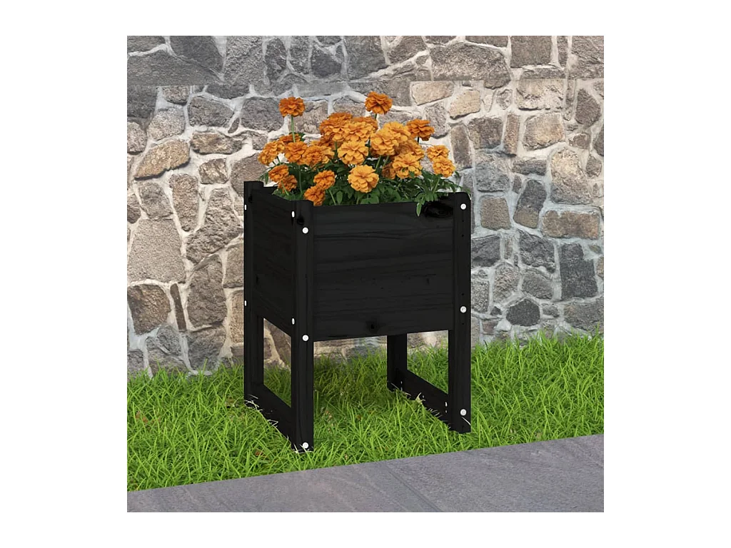 Jardinière Noir 40x40x52,5 cm Bois massif de pin BE1754