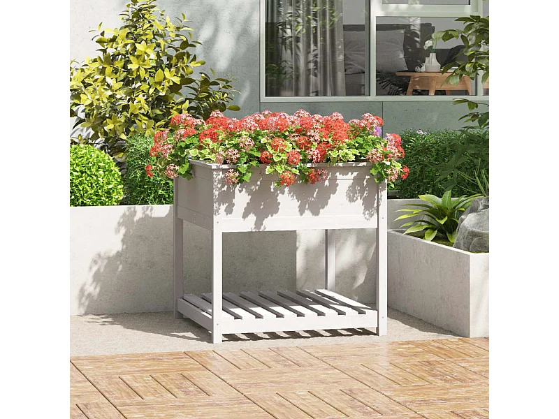 Jardinera con estante madera maciza pino blanca 82,5x82,5x81 cm ES73327