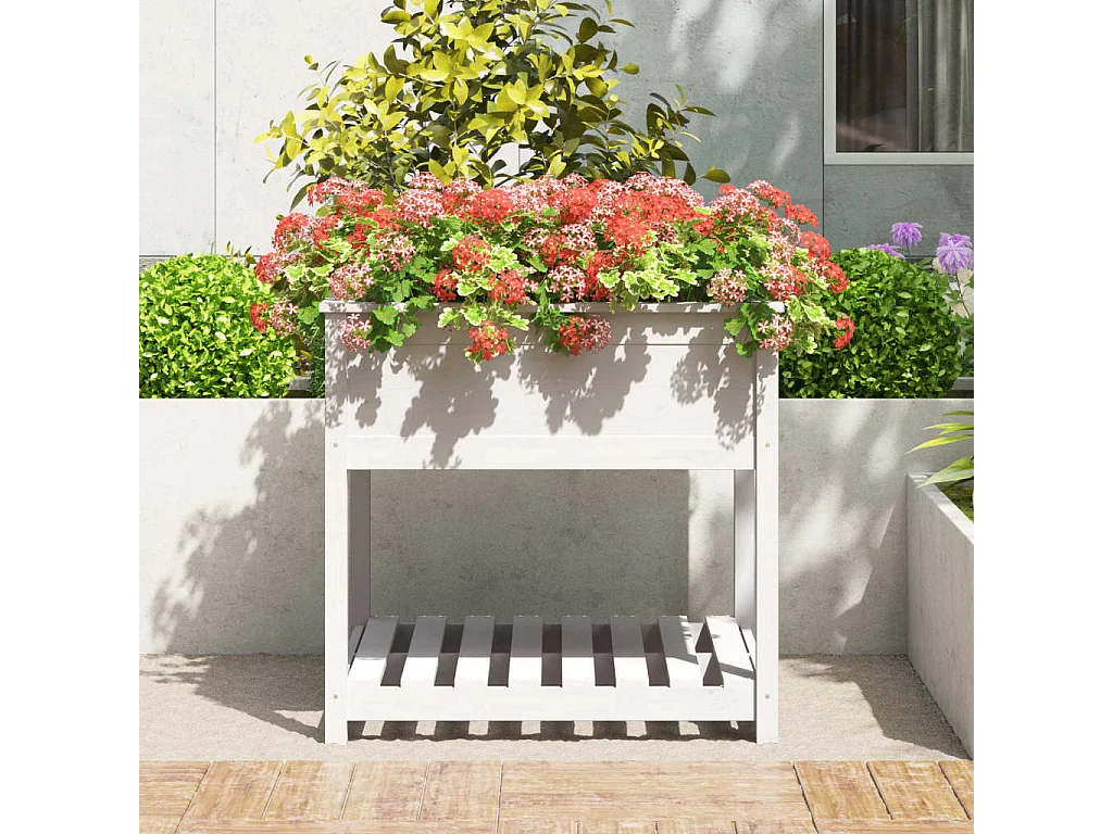 Jardinera con estante madera maciza pino blanca 82,5x82,5x81 cm ES73327