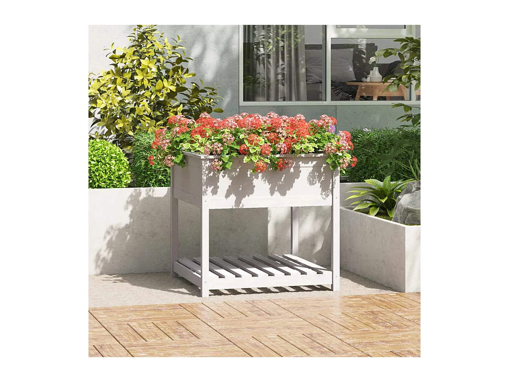 Jardinière avec étagère Blanc 82,5x82,5x81cm Bois massif de pin BE9252