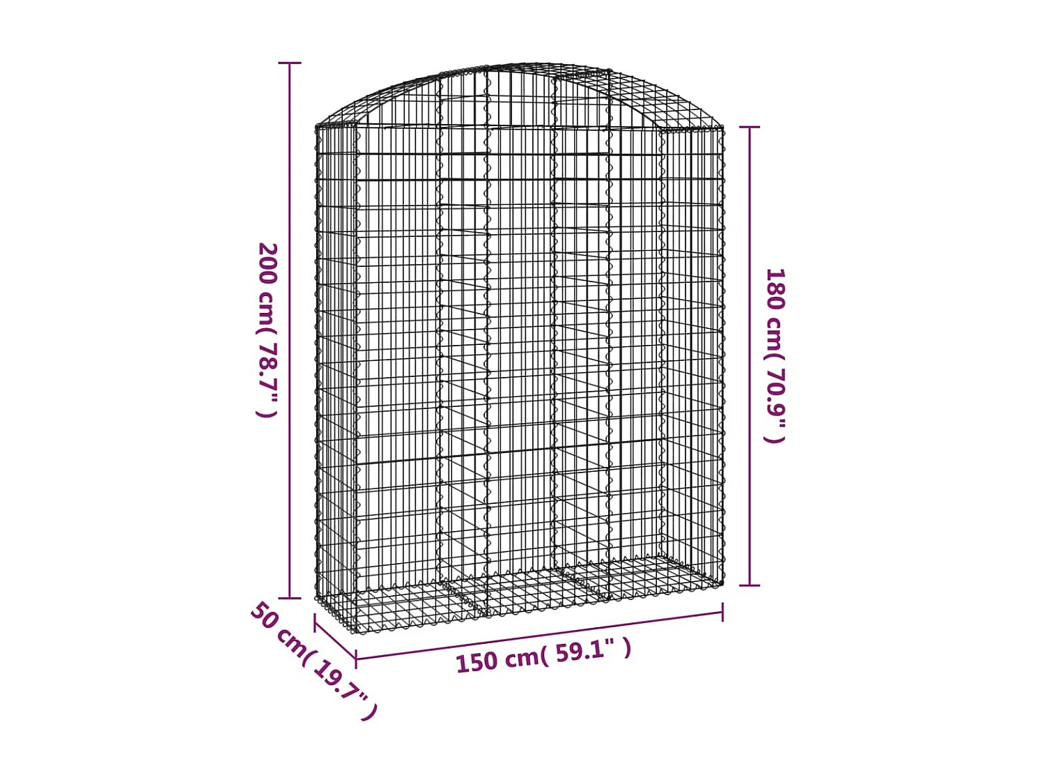 Panier de gabions arqué 150x50x180/200 cm Fer galvanisé WVGQ5225