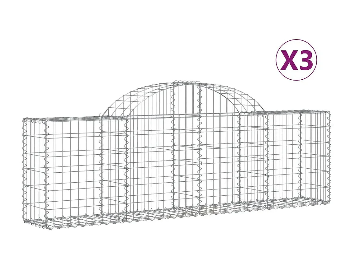 Paniers à gabions arqués 3 pcs 200x30x60/80 cm Fer galvanisé WVGQ8699