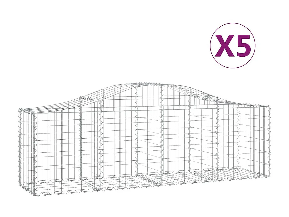 Paniers à gabions arqués 5 pcs 200x50x60/80 cm Fer galvanisé WVGQ6399