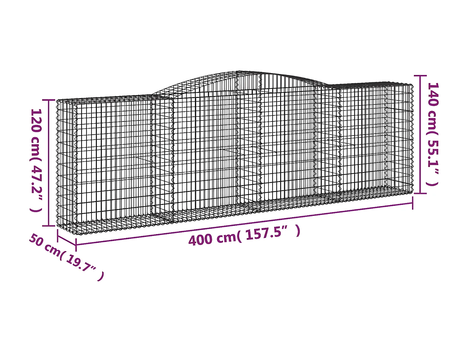 Panier de gabions arqué 400x50x120/140 cm Fer galvanisé WVGQ5570