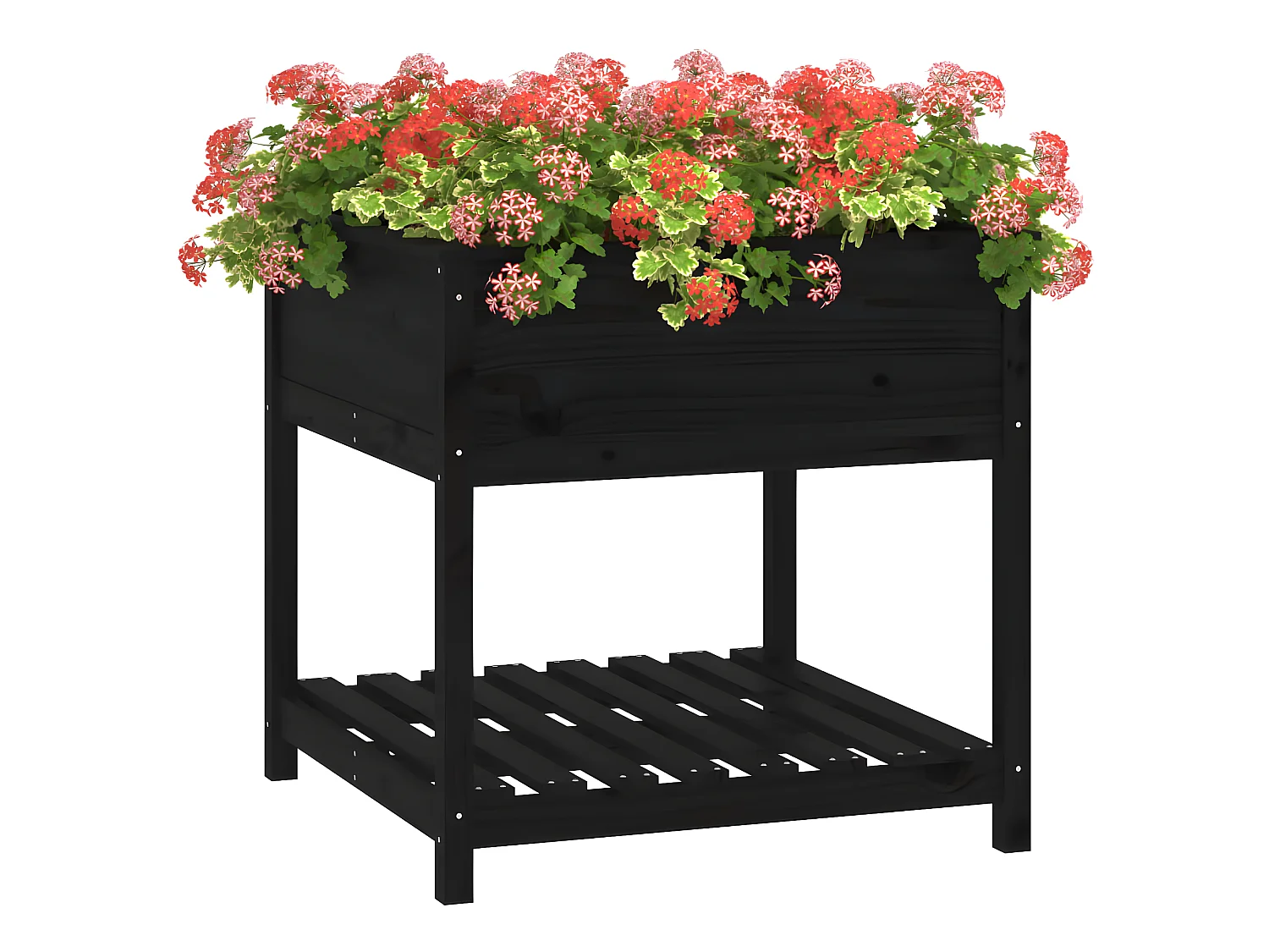 Jardinière avec étagère Noir 82,5x82,5x81 cm Bois massif de pin BE2932