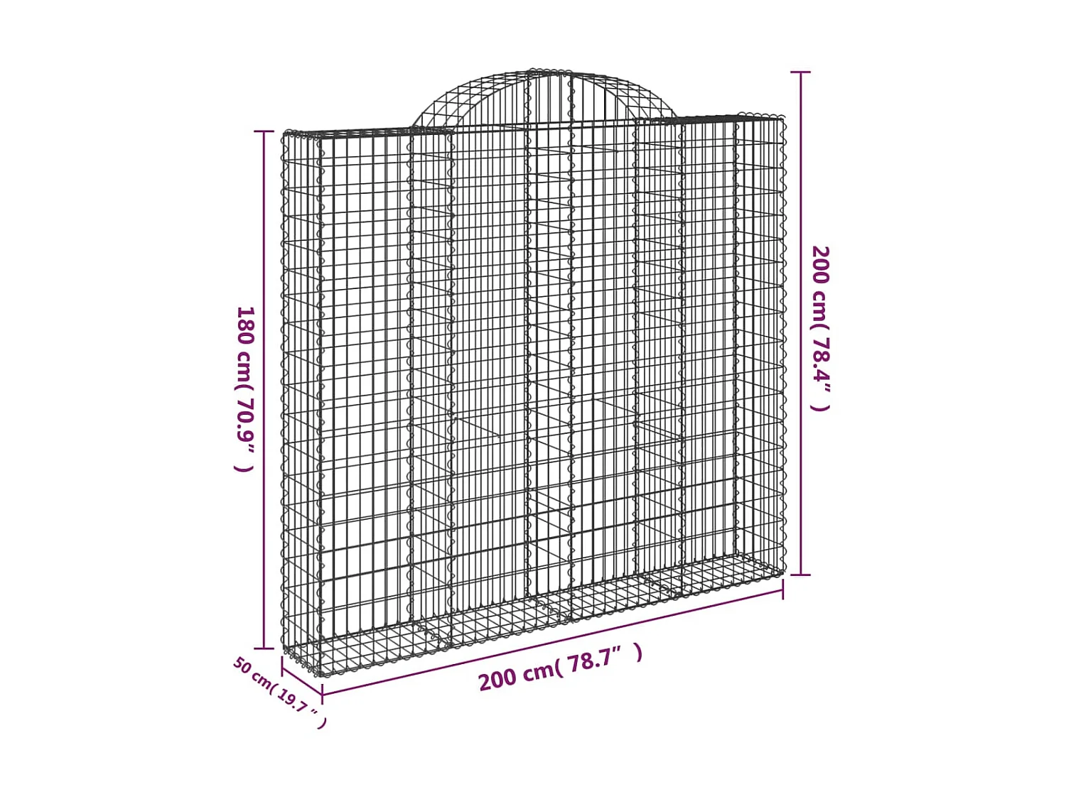 Cesta gaviones forma arco hierro galvanizado 200x50x180/200 cm ES53508