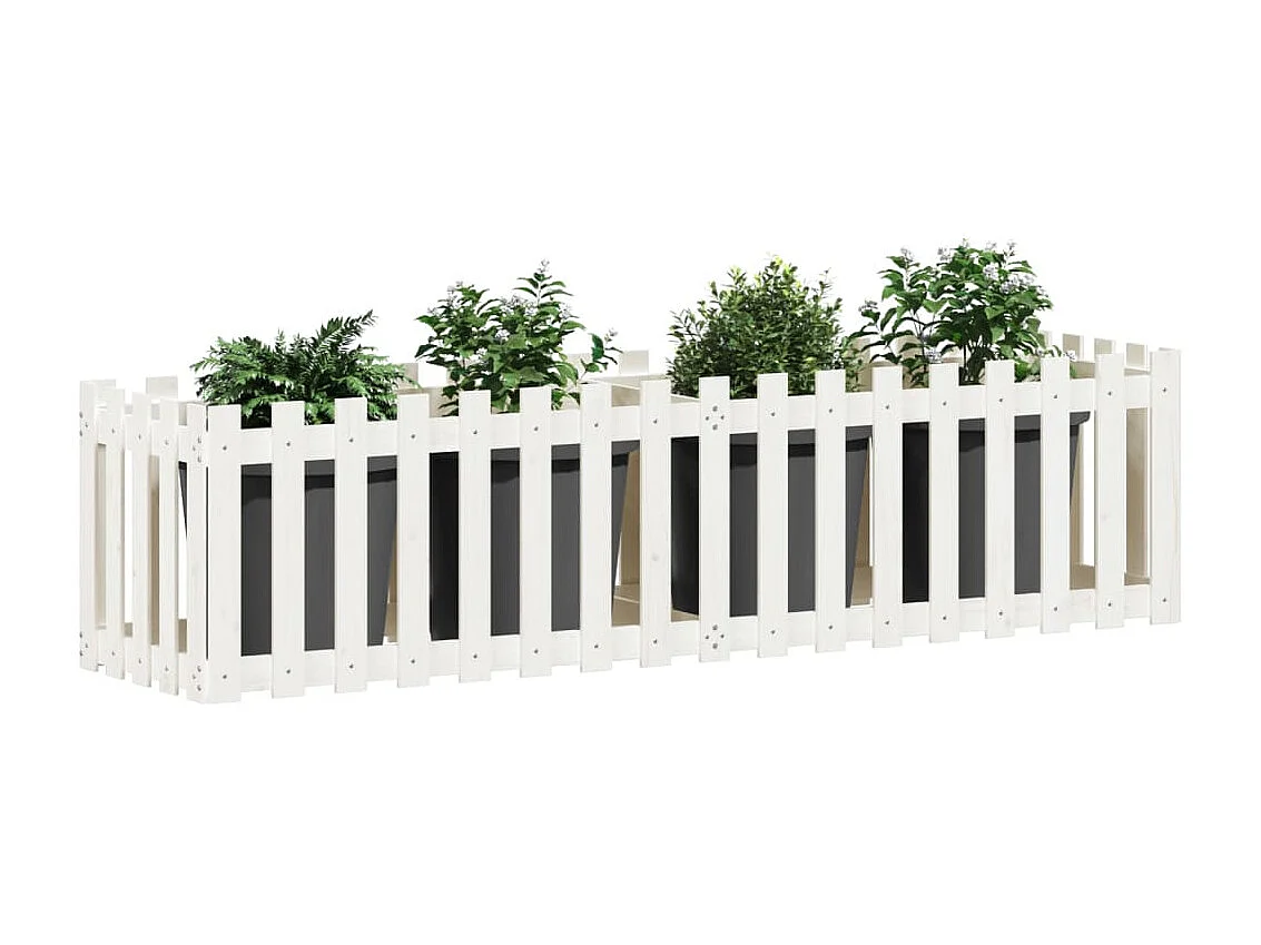 Jardinera elevado jardín con valla madera pino blanco 200x50x50cm ES62228