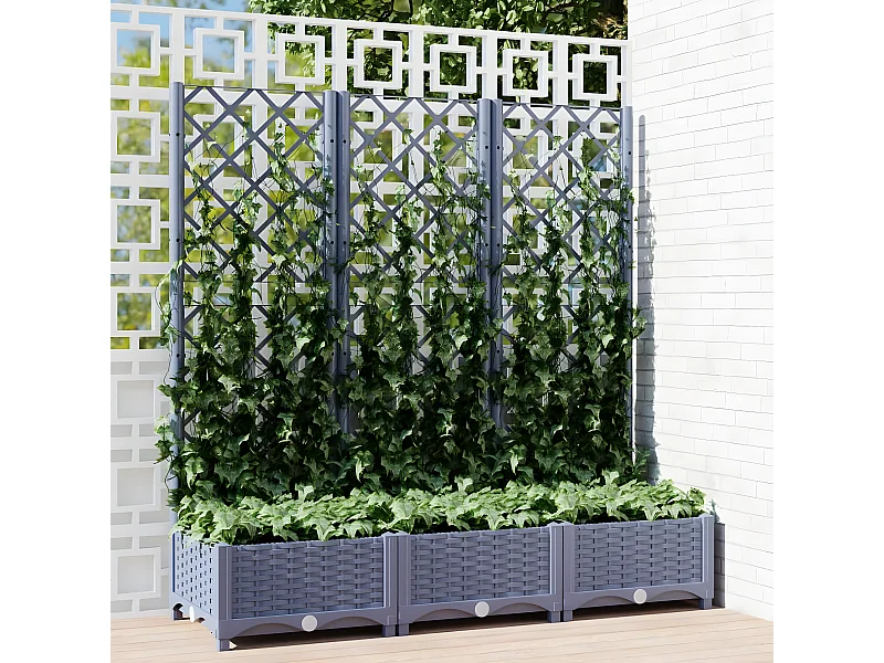 Jardinière avec treillis Gris foncé 120x40x121,5 cm PP BE8653
