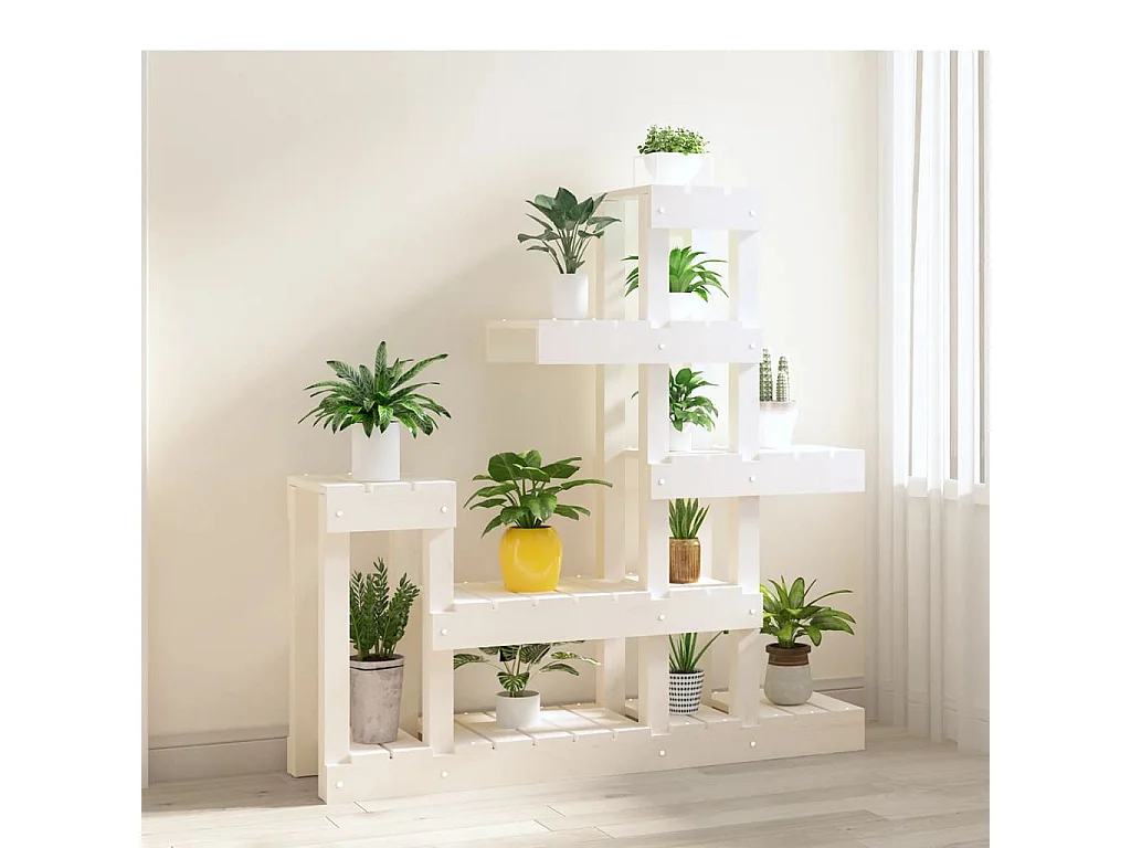 Jardinière Support à plantes Blanc 92x25x97 cm Bois massif de pin -ASAF30873