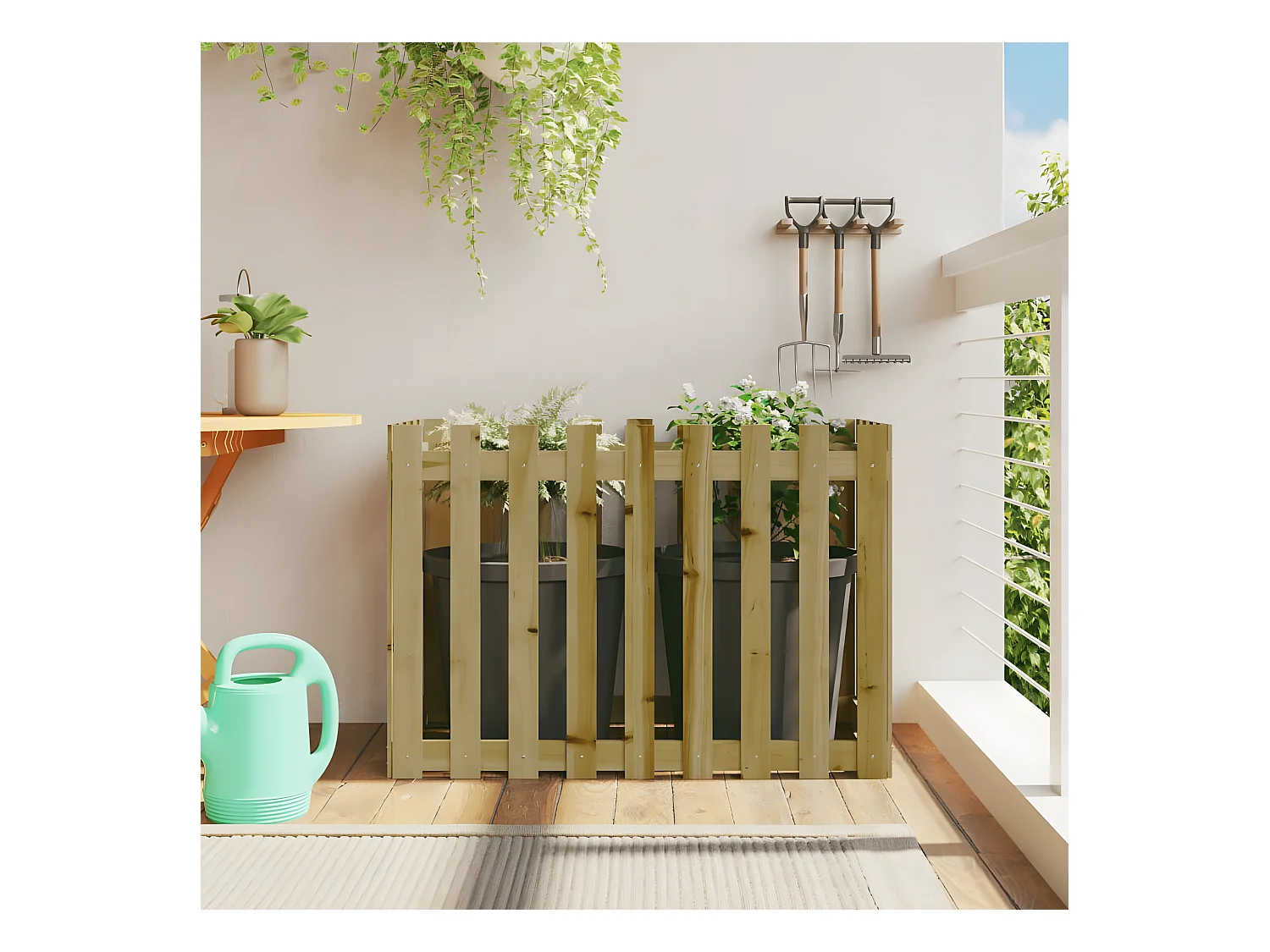 Jardinera elevado jardín valla madera impregnada pino 100x50x70cm ES68901