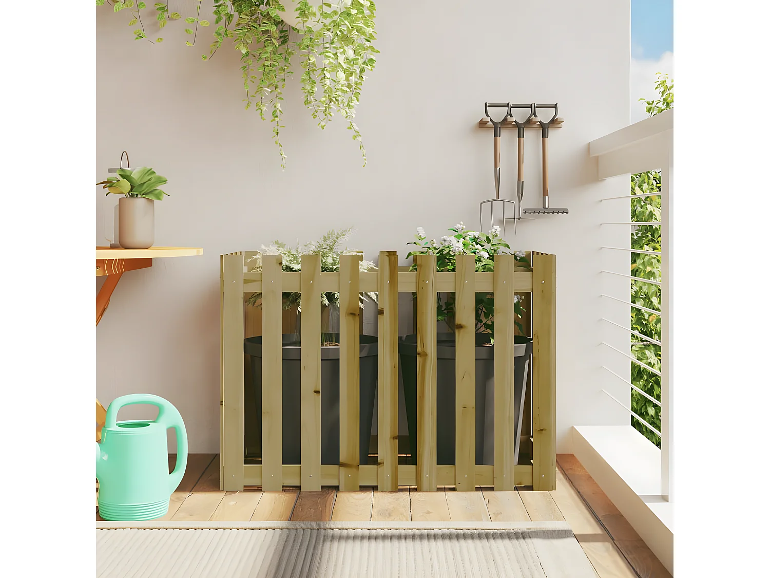 Canteiro elevado c/ design cerca 100x50x70 cm pinho impregnado PT429109