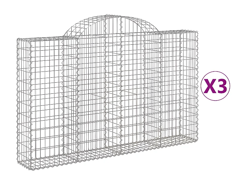 Cestas de gaviones 3 uds forma de arco hierro 200x30x120/140 cm ES93838
