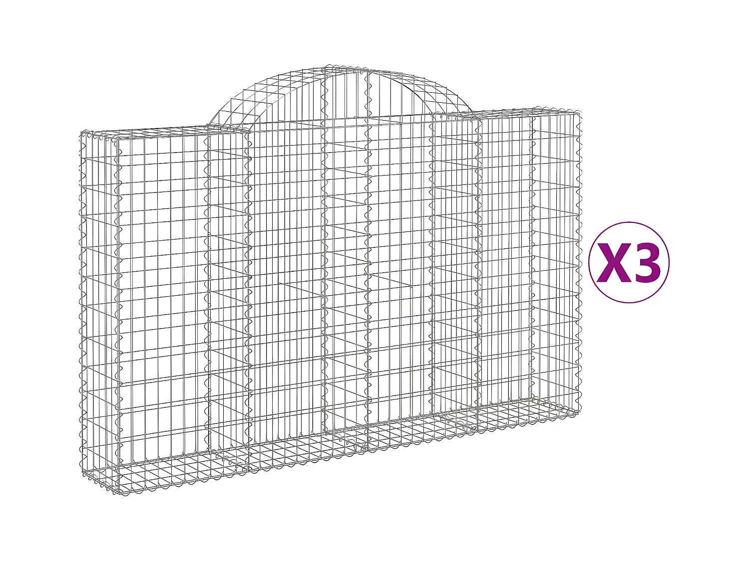 Paniers à gabions arqués 3 pcs 200x30x120/140 cm Fer galvanisé WVGQ8062