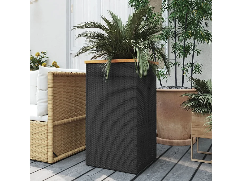 Plantenbak 40x40x80 cm poly rattan zwart NL881680
