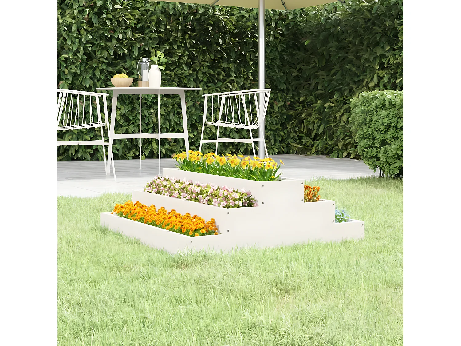 Jardinière Blanc 80x80x27 cm Bois massif de pin BE9571