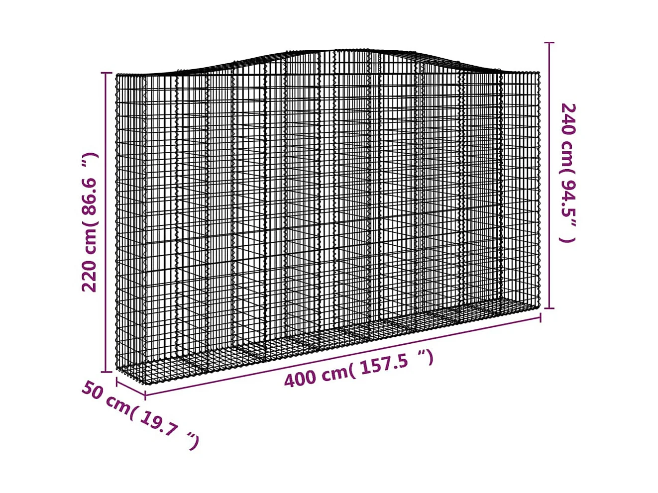 Cesta gaviones forma arco hierro galvanizado 400x50x220/240 cm ES97591