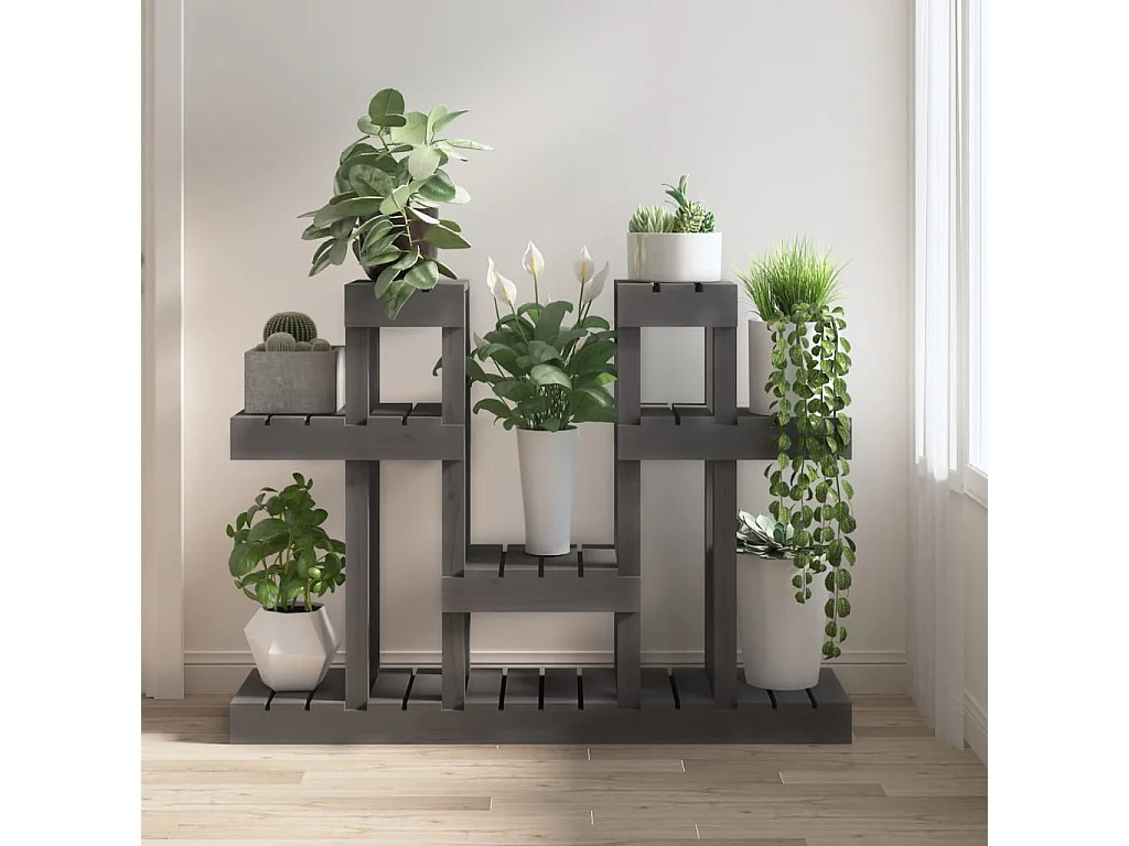 Jardinière Support à plantes Gris 104,5x25x77,5 cm Bois massif de pin BE3065