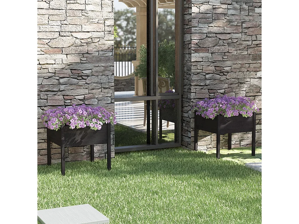 Jardinières 2 pcs Noir 70x70x70 cm Bois de pin massif BE6251