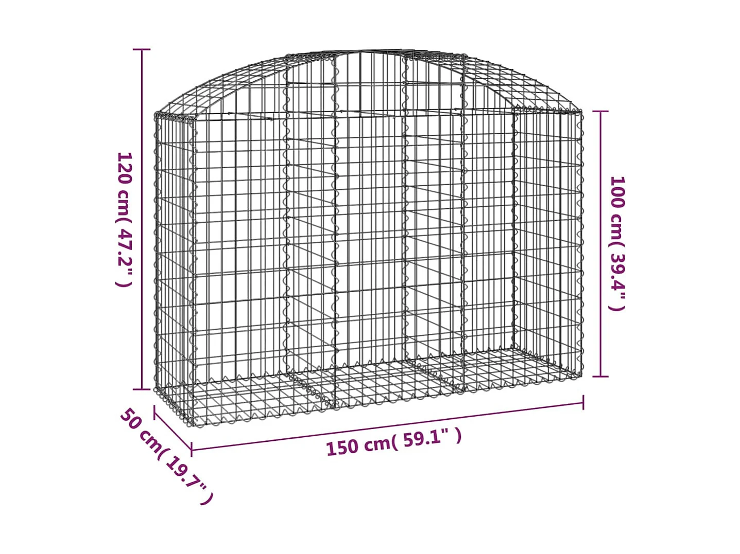 Panier de gabions arqué 150x50x100/120 cm Fer galvanisé WVGQ3555