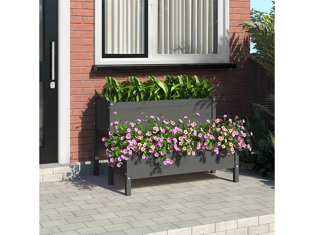 Jardinière Gris 110x84x75 cm Bois massif de pin BE8091