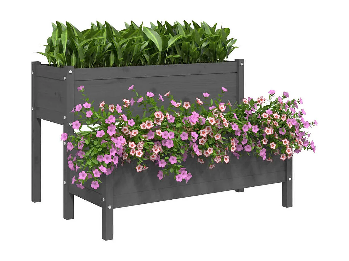 Jardinière Gris 110x84x75 cm Bois massif de pin BE8091