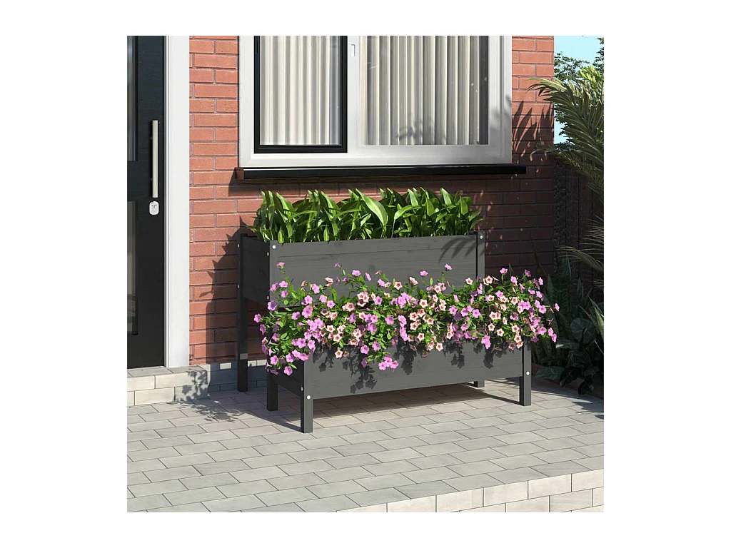 Jardinière Gris 110x84x75 cm Bois massif de pin BE8091