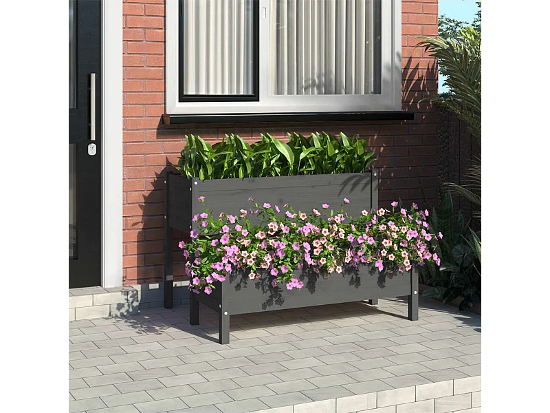 Jardinière Gris 110x84x75 cm Bois massif de pin BE8091