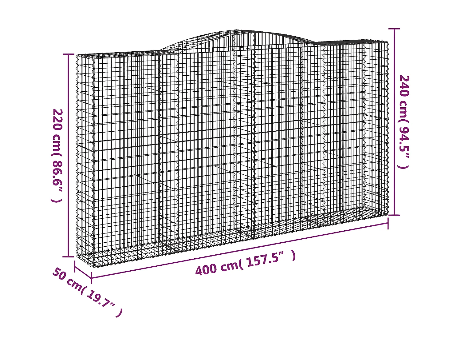 Panier de gabions arqué 400x50x220/240 cm Fer galvanisé WVGQ2240