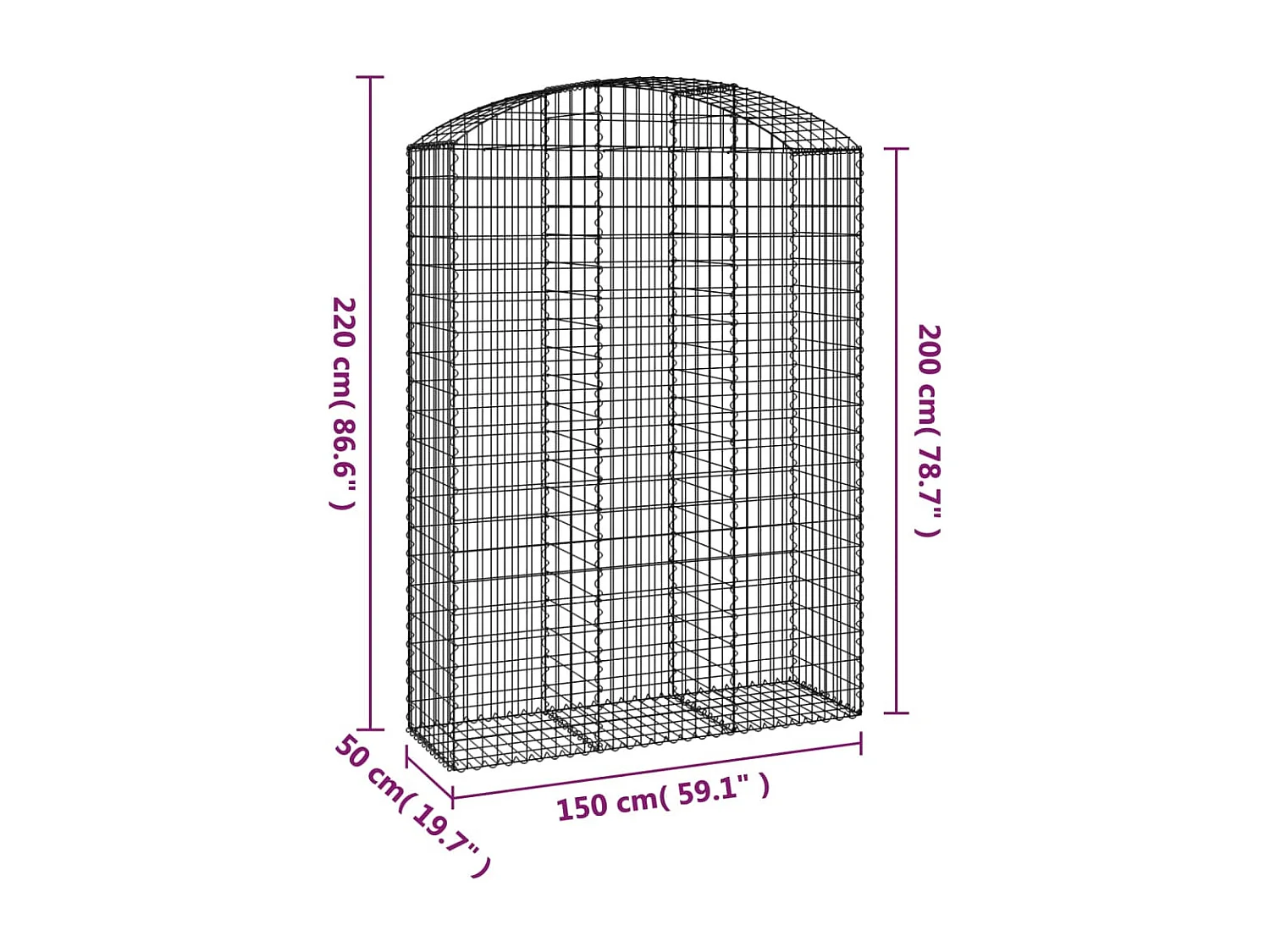 Panier de gabions arqué 150x50x200/220 cm Fer galvanisé WVGQ6901